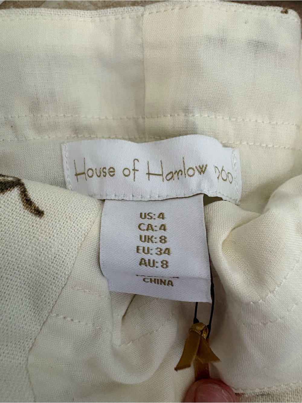 House of Harlow 1960 cream linen blend floral romper pearl embellished belt sz 4 - Picture 7 of 13